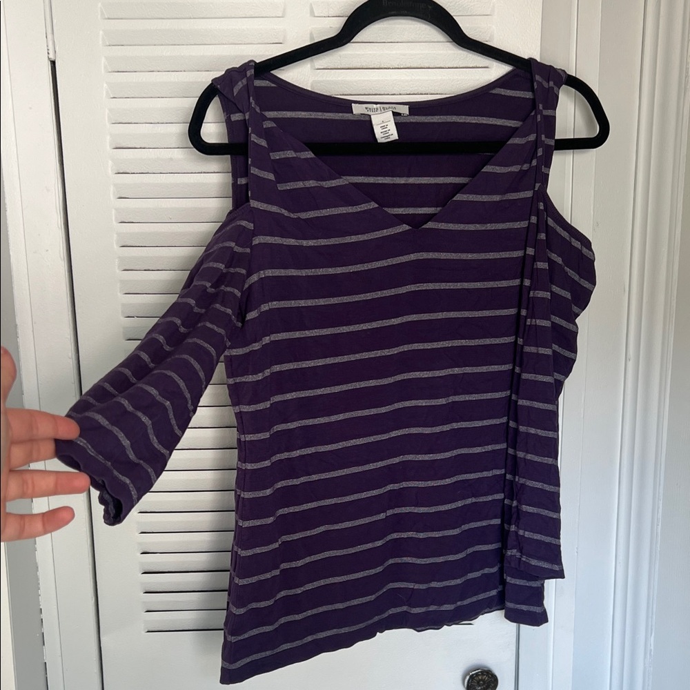 White House Black Market Purple Striped Long Sleeve Top